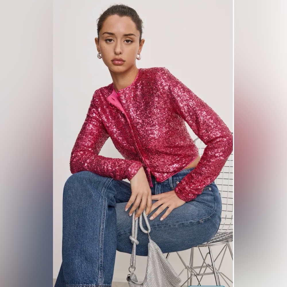 SALE! Good American XL Cluster Sequin Crop Cardigan NWT. Hot pink sequins! 🩷